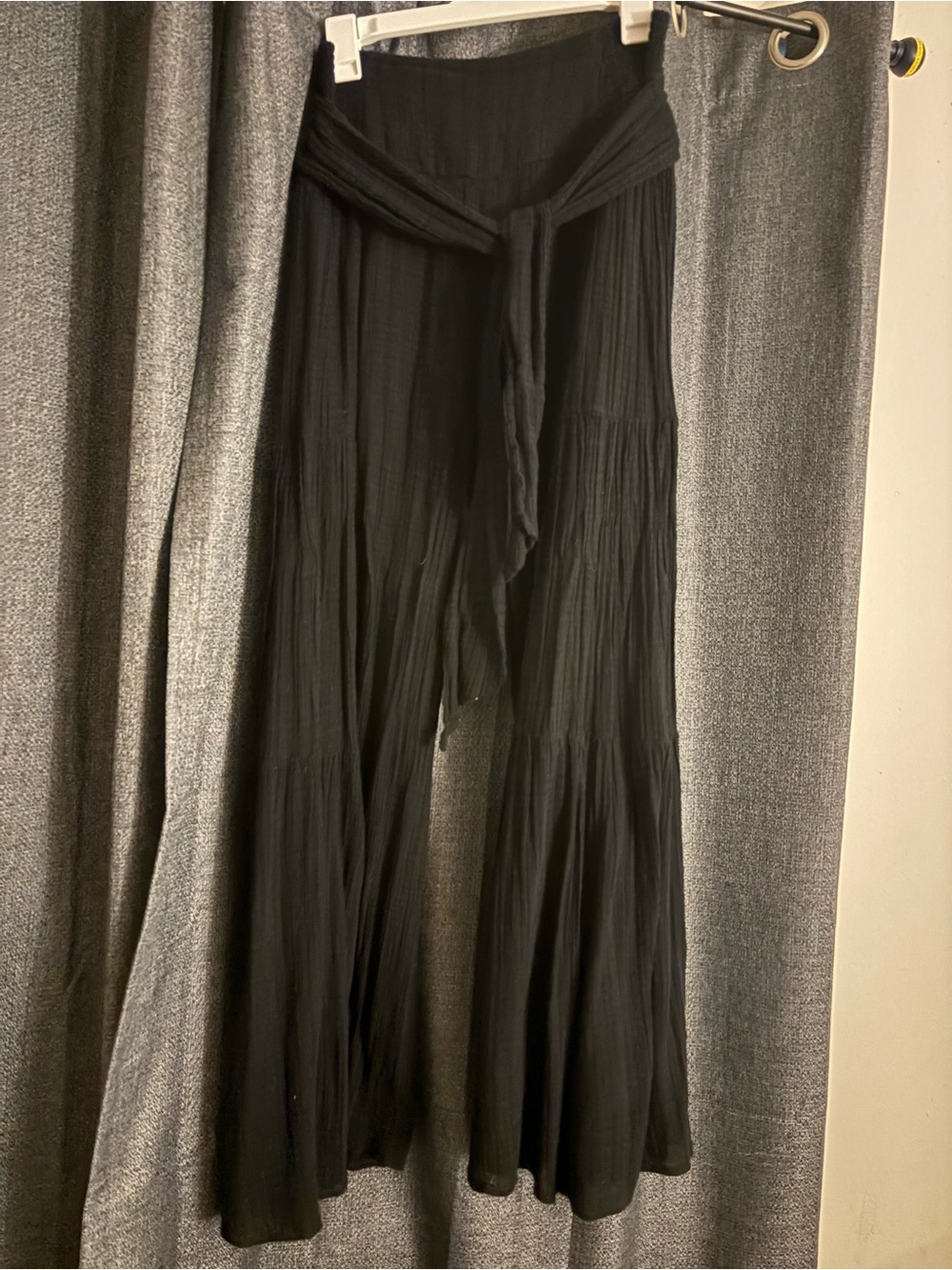 Free People Black Tiered Wide-Leg Tie-Waist Pants